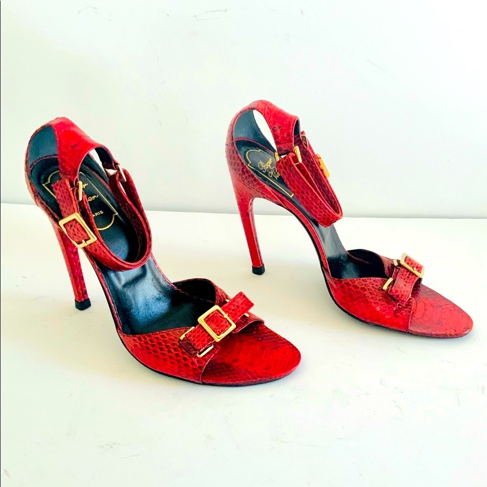 Roger Vivier Red Python Sandals 38 - image 1